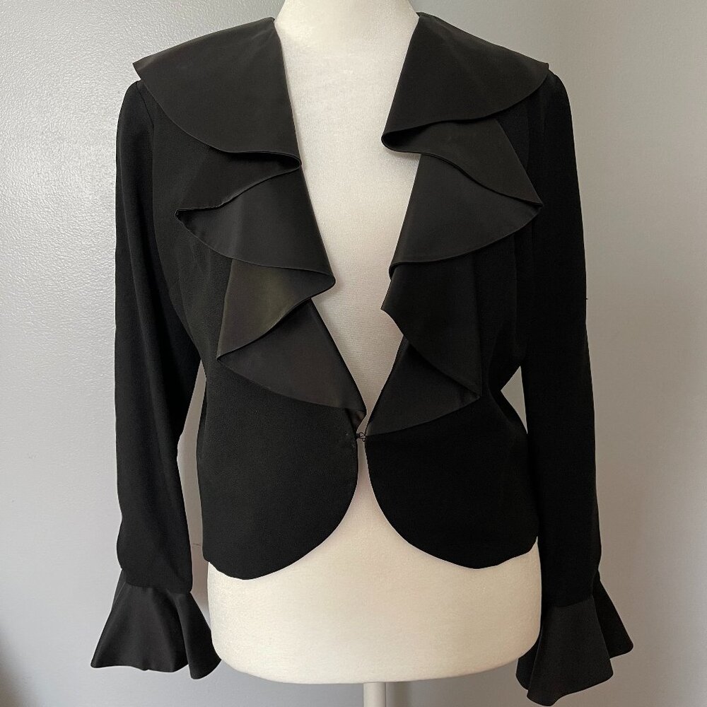 Vintage 1960s Black Bolero Jacket With Satin Trim
